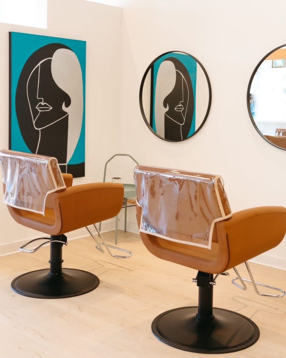 two salon chairs for short stylists with seat covers