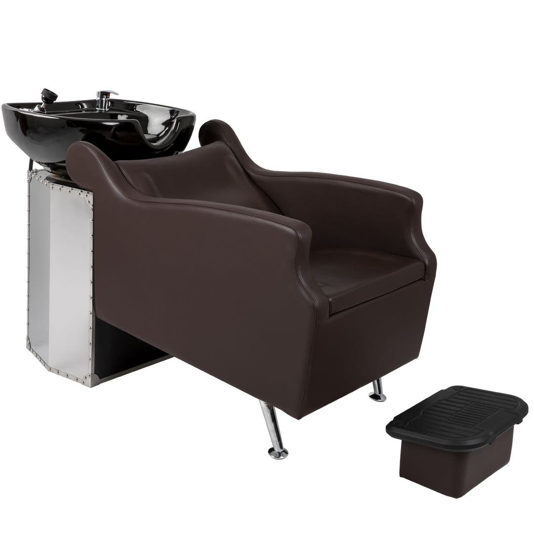 Avant LE Shampoo System in Stainless Steel and Chrome with Black Bowl (Ottoman Included)