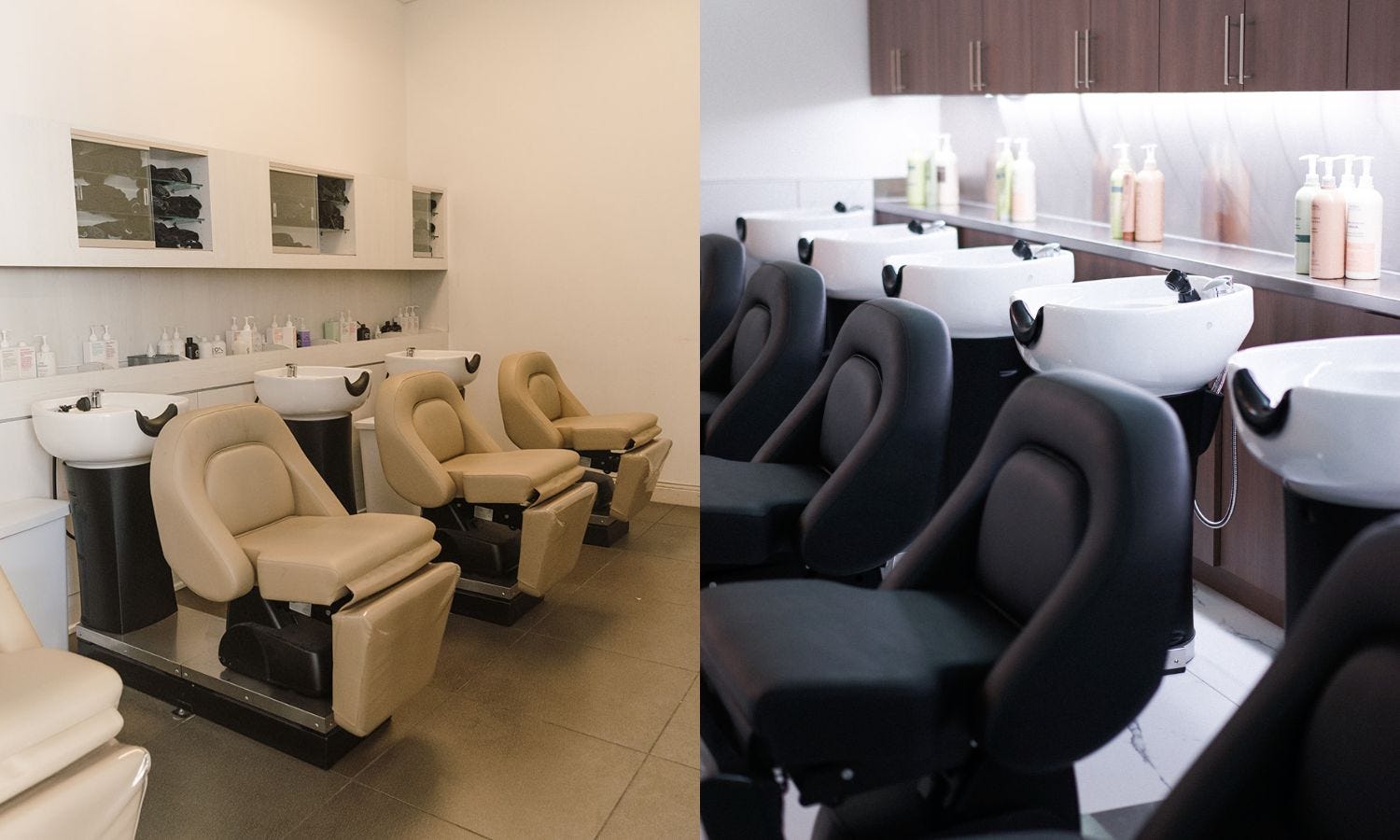 shampoo backwash systems with electric recline controlled by foot pedal