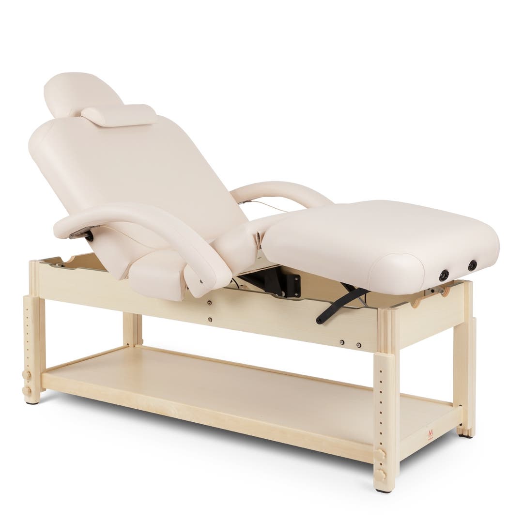 Nirvana Adjustable Deluxe Massage Table in Beige with Natural Wood Frame