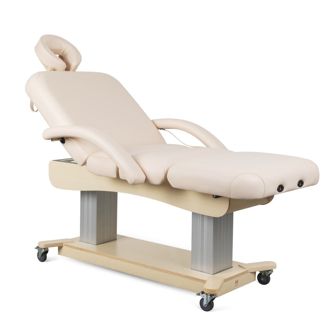 Cloister Ultra Premium Electric Massage Table in Beige with Natural Wood Frame