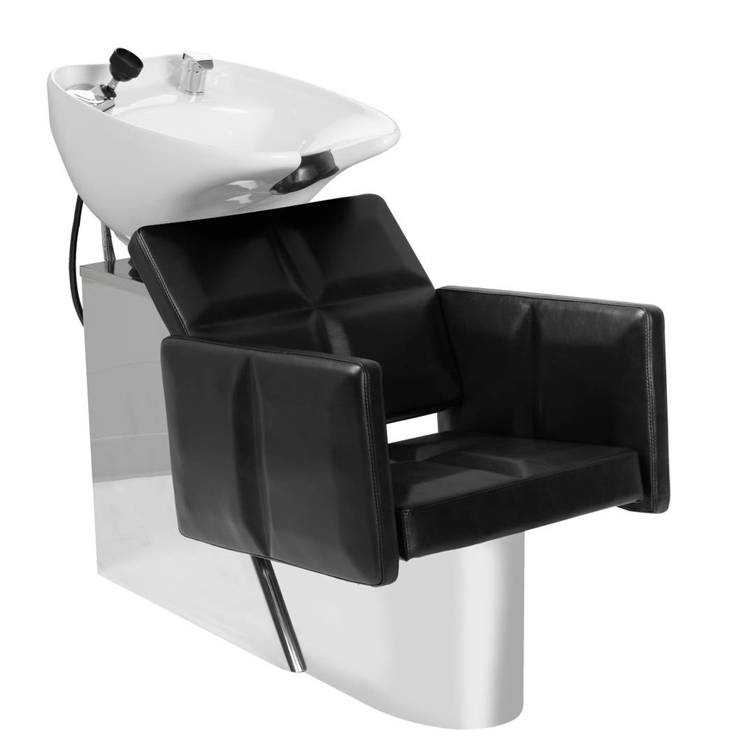 Aria Stainless Steel Shampoo System in Black with White Bowl
