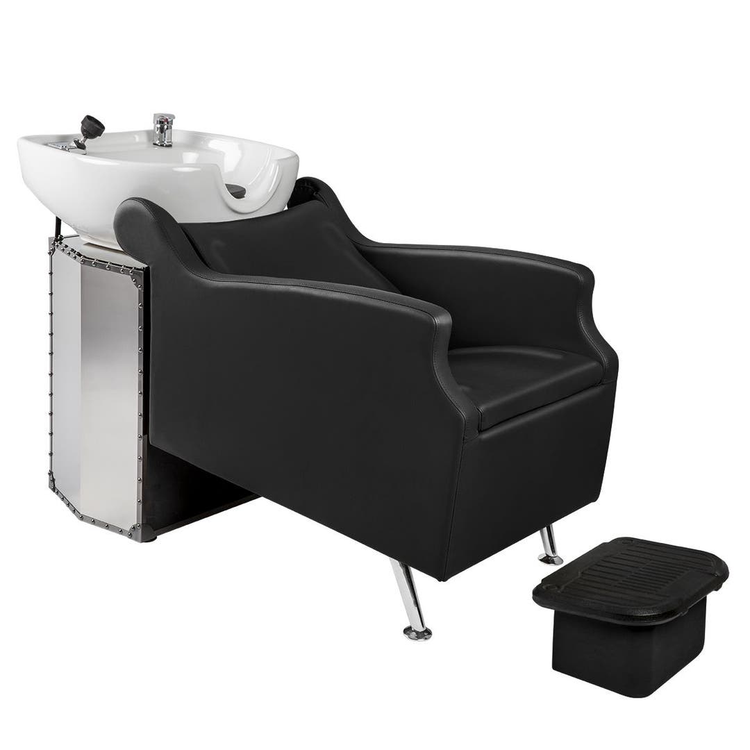 Avant LE Shampoo System in Stainless Steel and Black Chrome and White Bowl (Ottoman Included)