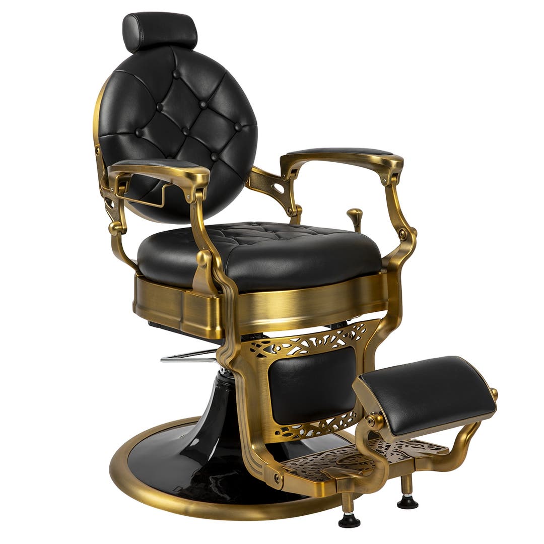 Lusso Barber Chair in Black with Gold Frame