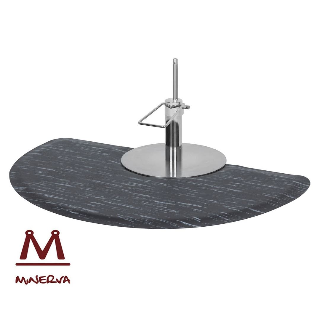 Minerva Anti-Fatigue Salon Mat 3'x5' Semi-Circle with Round Cut Out-Single Sponge in Black Marble
