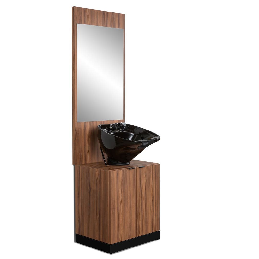 Nantucket Barber Sink and Mirror Set with Black Bowl