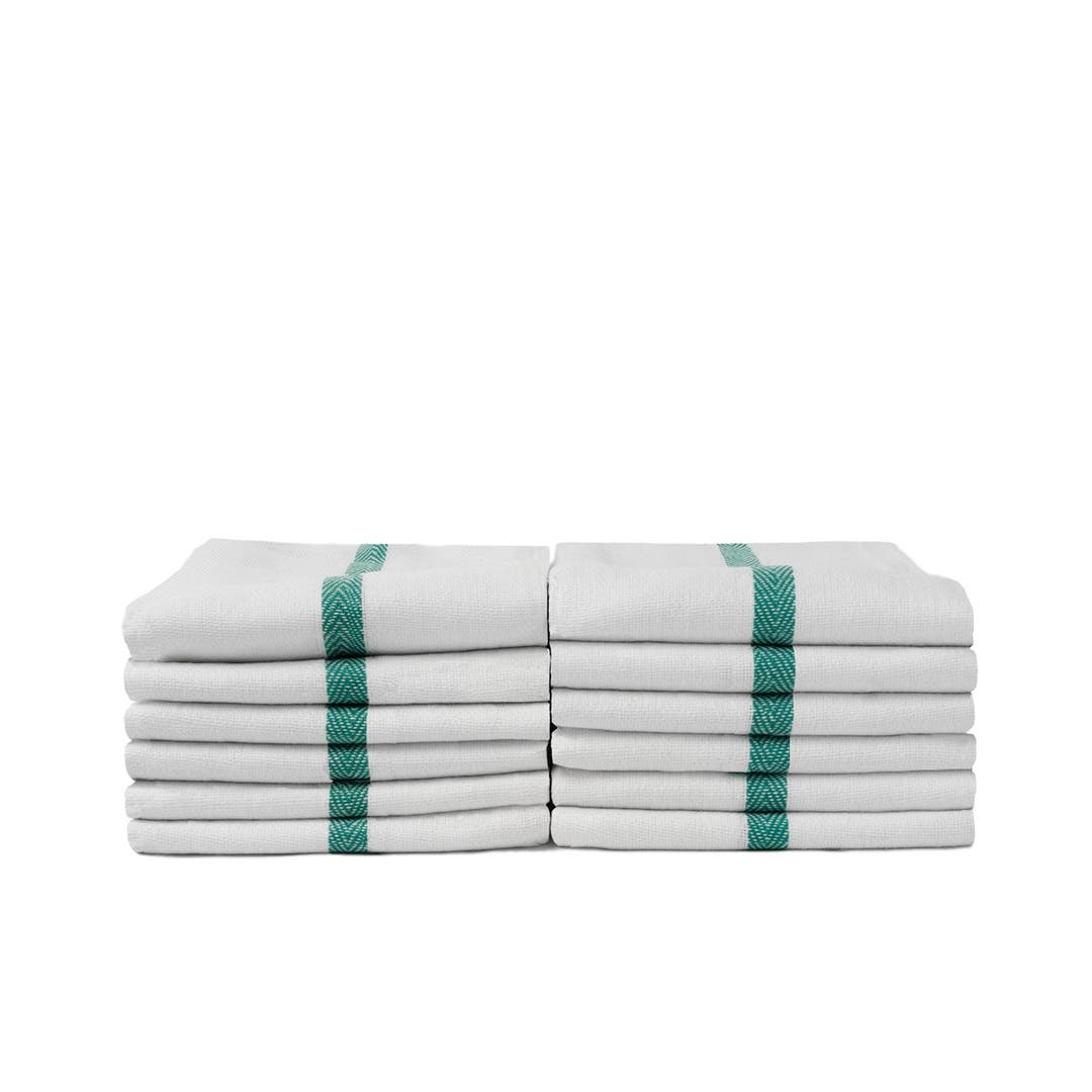 Protex Bleach Guard Barber Towels in White with Green Stripe 12 Pack