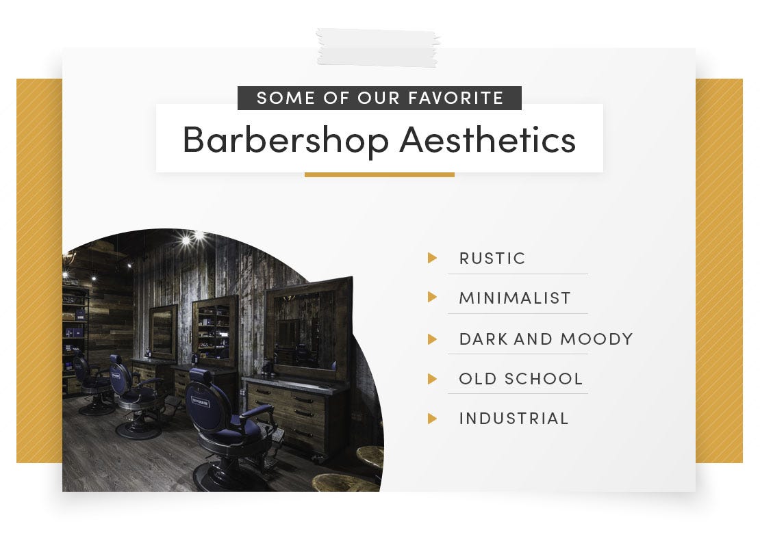 rustic, minimalist, dark, old school, and industrial barber shop aesthetics