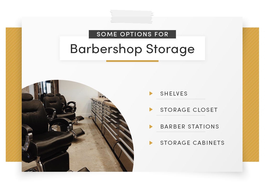 barbershop storage options including barber stations with drawers