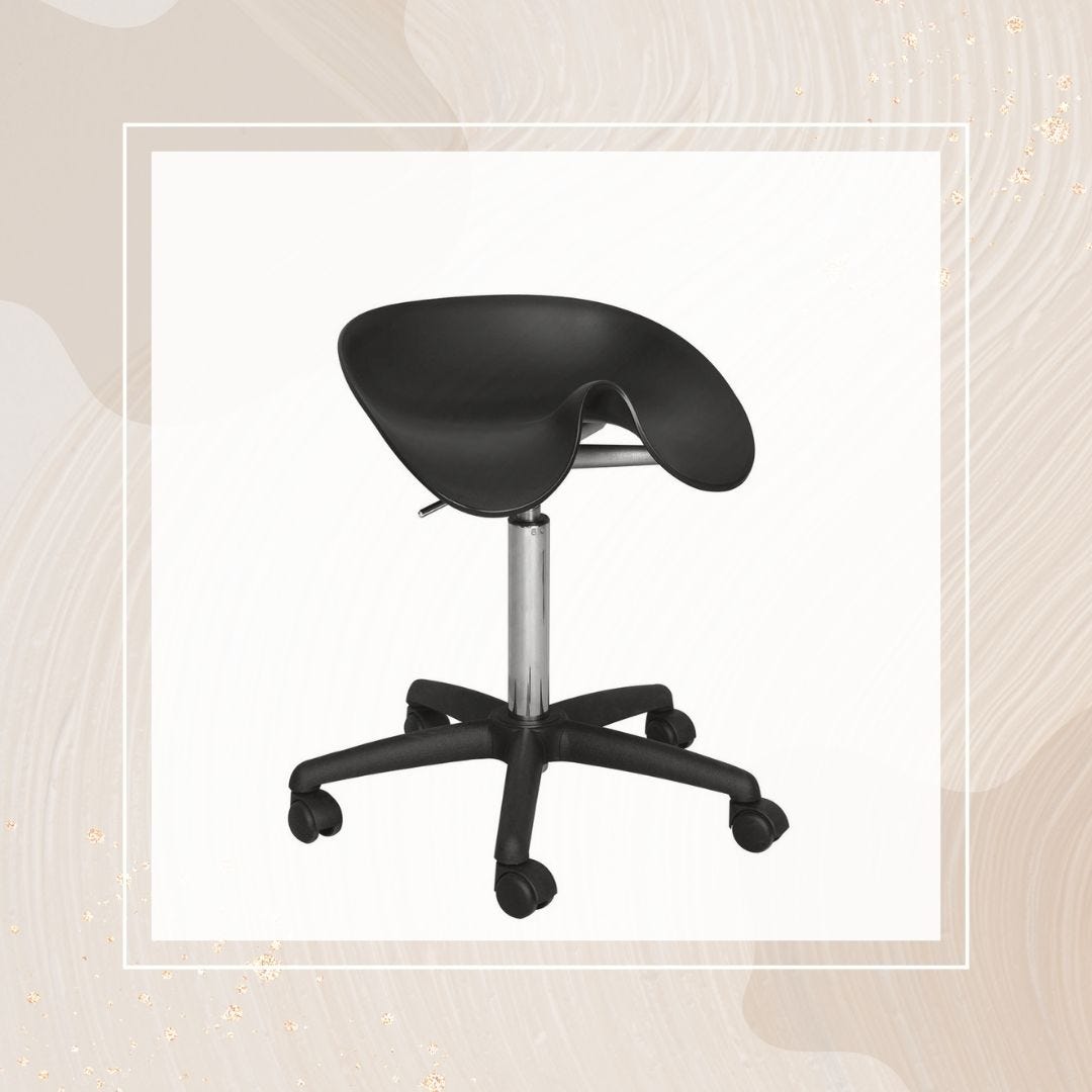 ergonomic saddle stool for spa or salon with hard plastic contoured seat